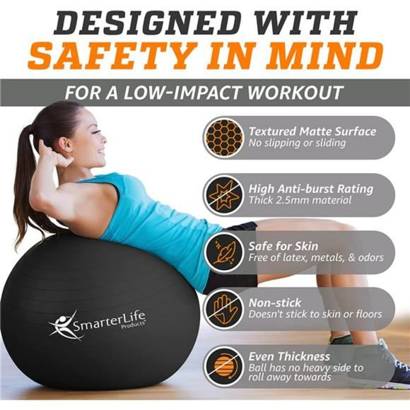 Workout Exercise Ball for Fitness, Yoga, Balance, Stability, Premium Non-Slip - Picture 6 of 7